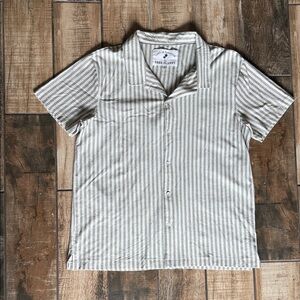 Free Planet “Lost In Paradise” Men's Striped Casual Shirt - Gray and White - L